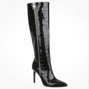 INC Women's Sabrinaa Zip Black Croc-Patterned Knee High Boots Size 10 M.